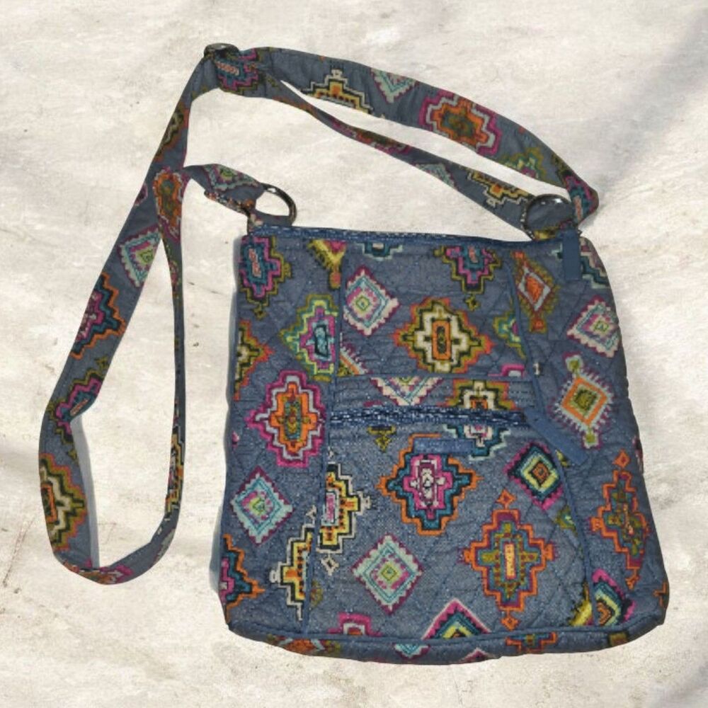 Vera Bradley Blue Crossbody Bag with Geometric Pattern and Adjustable Strap